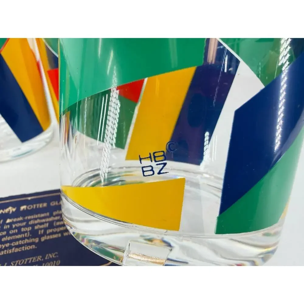 Vintage H.J. Stotter Plastic Tumblers Colorful Geometric Drinkware Set